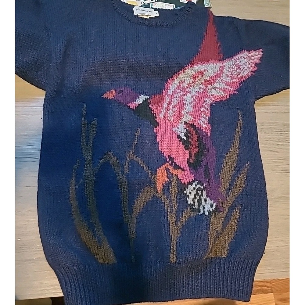 J.H. Collectibles Women's Lrg 100% Wool Sweater Vibrant Duck Flying Out Of Marsh View 4